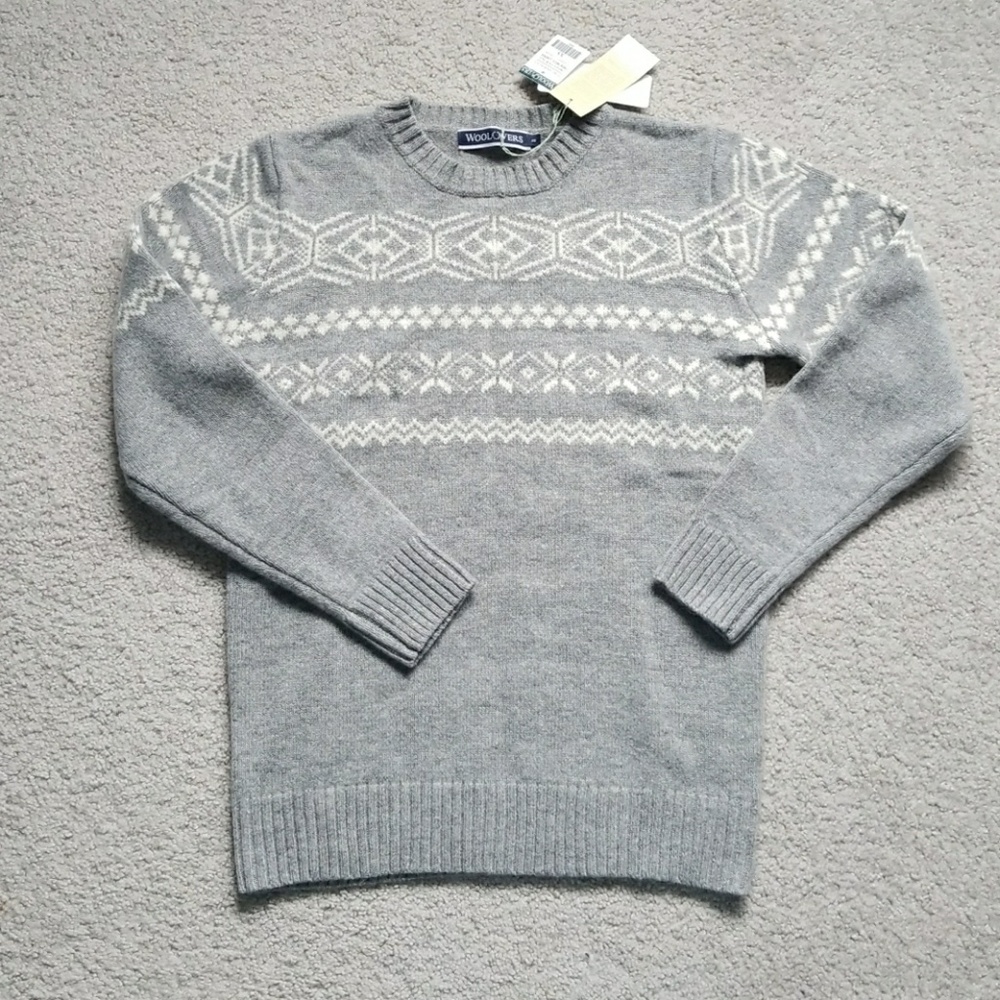 Woolovers grey lambswool unisex fair isle sweater