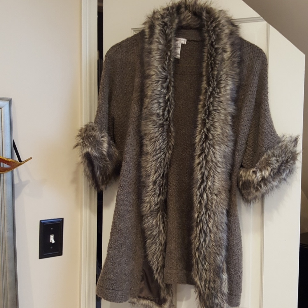 EUC KENAR Brown Sweater with Faux Fur