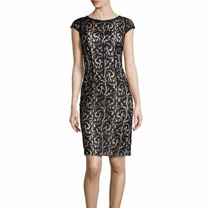 Monique Lhuillier Cap Sleeve Lace Overlay Dress