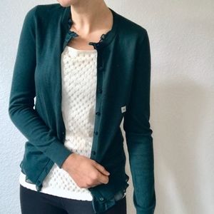 NWT LOFT Outlet Green Ruffle Cardigan Sweater XS