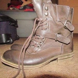 Brown combat boots