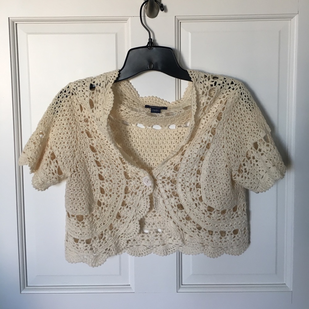 AEO Cream crochet shrug!