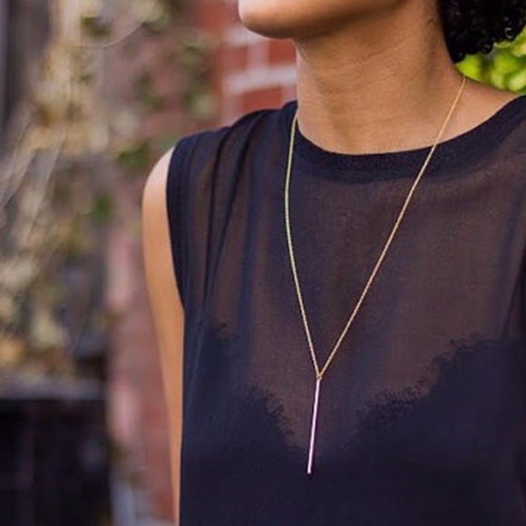 Gold Long Column Bar Necklace - Picture 1 of 3