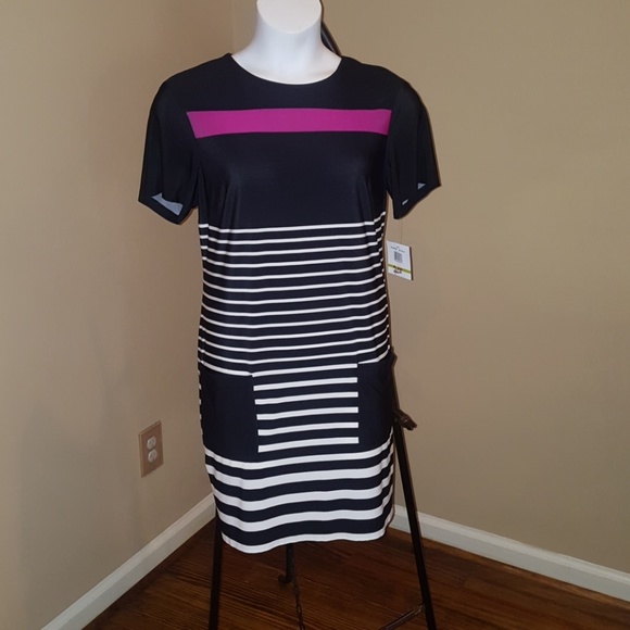 Women's  Navy blue and white striped Dress - Picture 2 of 3