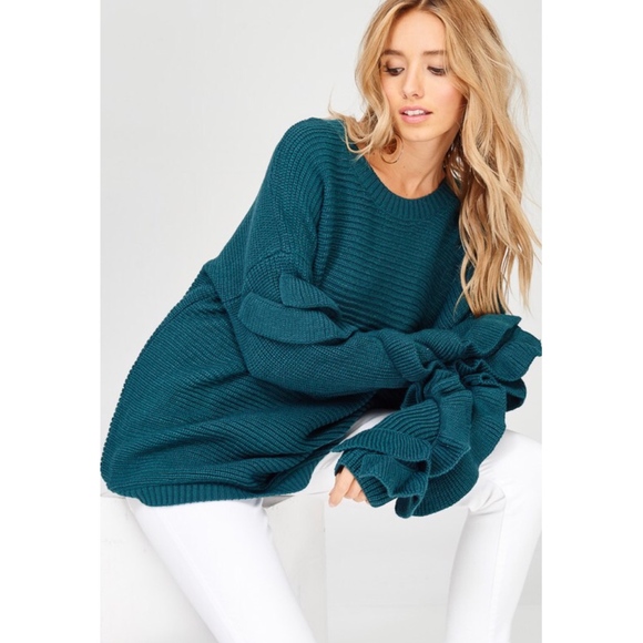 Teal Ruffle Sleeve Sweater - Picture 7 of 8