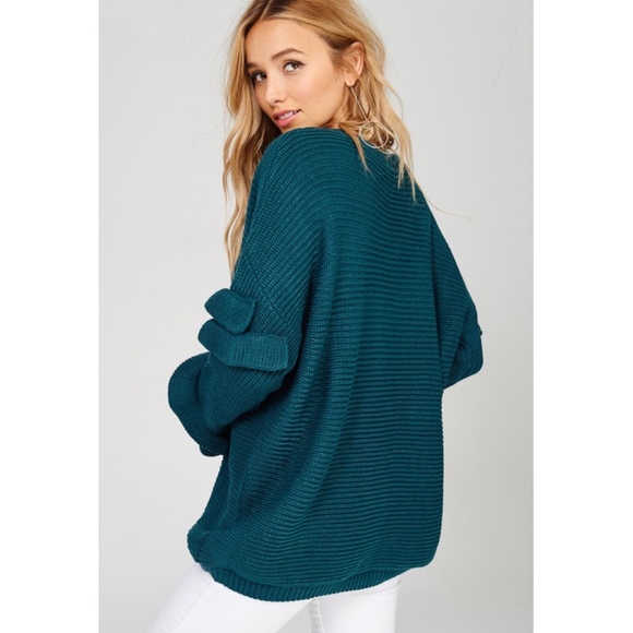 Teal Ruffle Sleeve Sweater - Picture 6 of 8