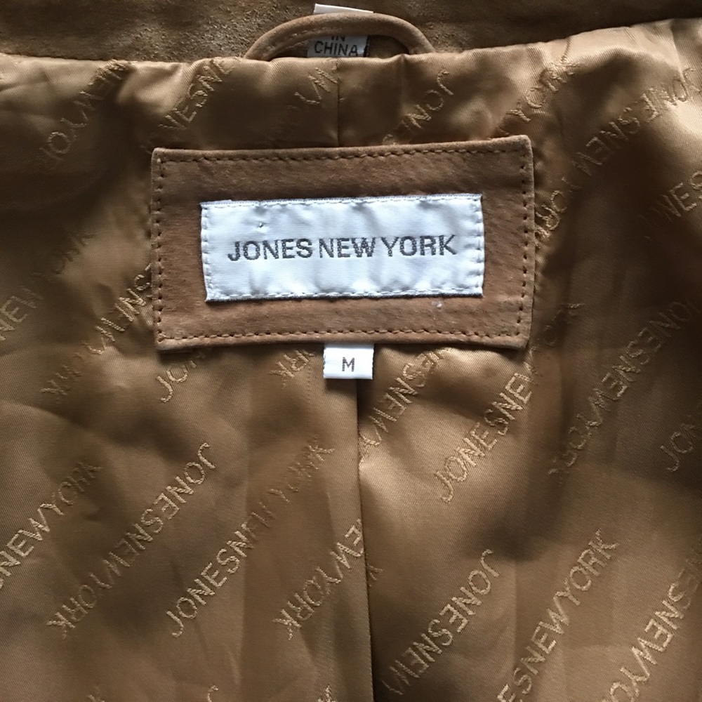 Jones New York Beige Genuine Leather Suede Jacket - Picture 7 of 8