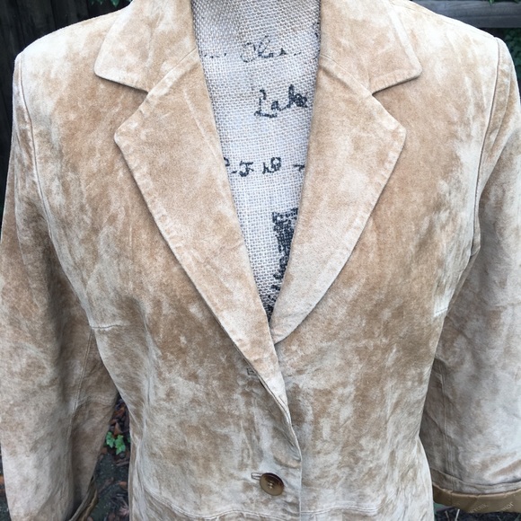 Jones New York Beige Genuine Leather Suede Jacket - Picture 4 of 8