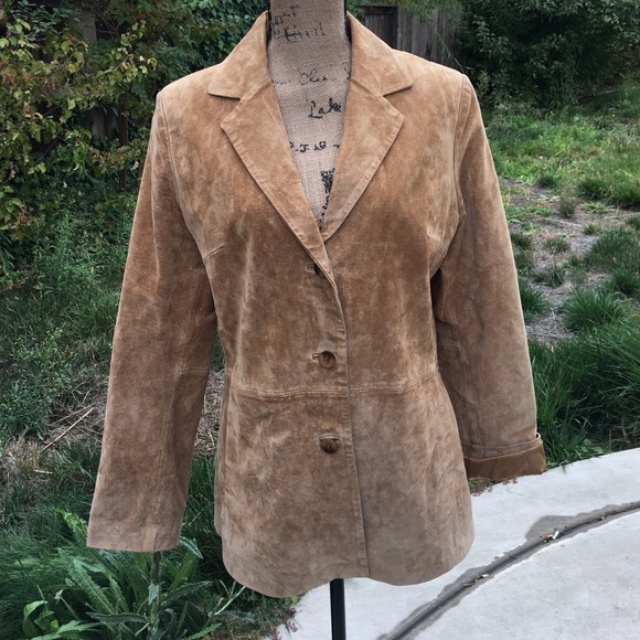 Jones New York Beige Genuine Leather Suede Jacket - Picture 6 of 8