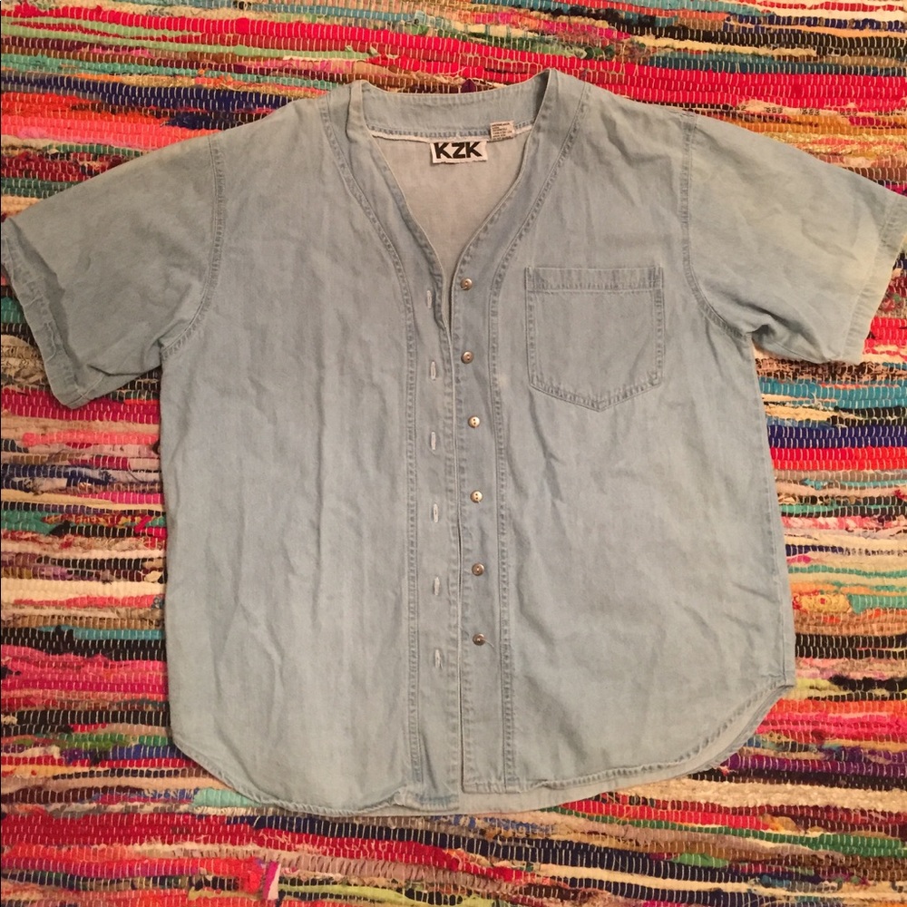 Denim baseball style button up shirt