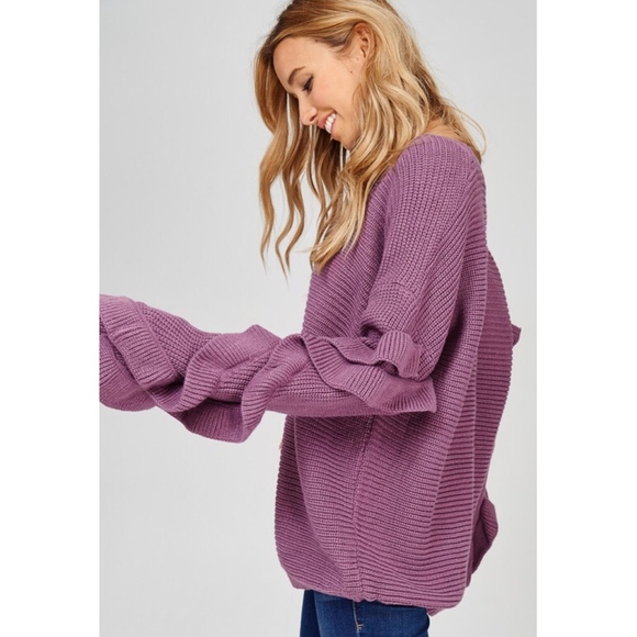 Lilac Ruffle Sleeve Sweater - Picture 3 of 8