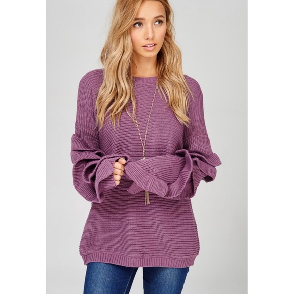 Lilac Ruffle Sleeve Sweater - Picture 4 of 8