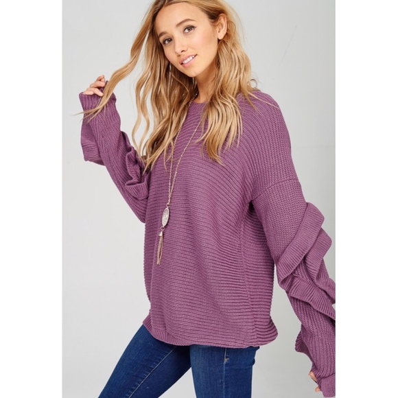 Lilac Ruffle Sleeve Sweater - Picture 7 of 8