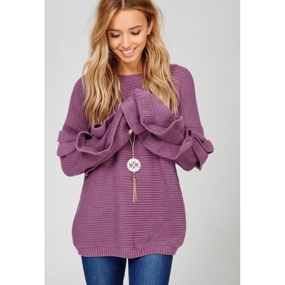 Lilac Ruffle Sleeve Sweater - Picture 6 of 8