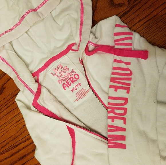 XS Aeropostale white/pink zip up hoodie - Picture 2 of 3
