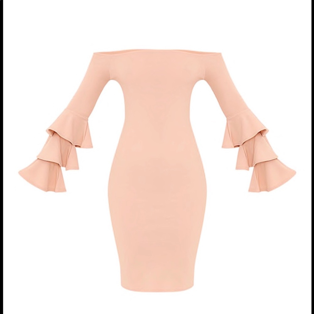 Aniaa Nude Bardot Ruffle Sleeve Midi