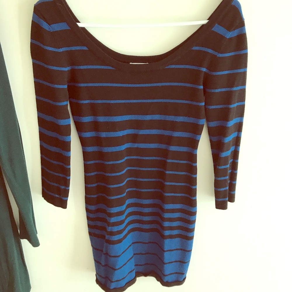 Blue and black striped sweater dress