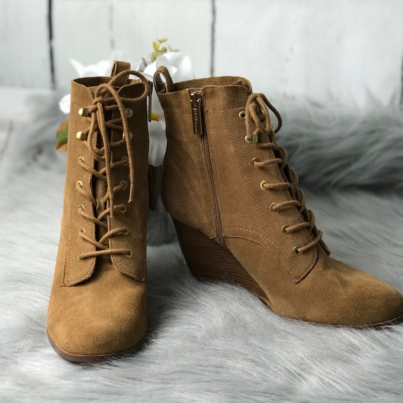 BCBG Wedges Side Zip Lace Up Wedge Booties - Picture 2 of 8