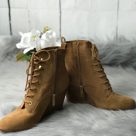 BCBG Wedges Side Zip Lace Up Wedge Booties - Picture 3 of 8