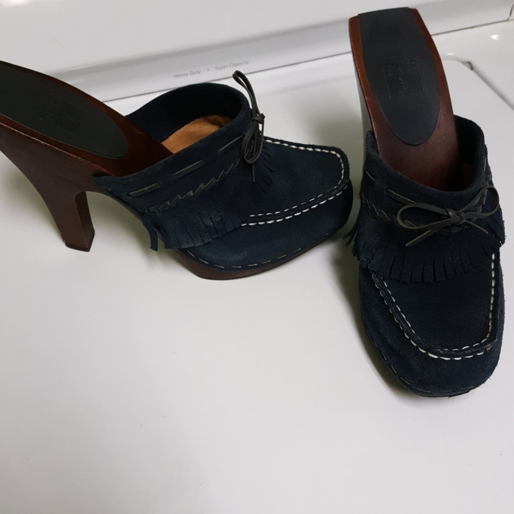 FRYE slide on wooden heels