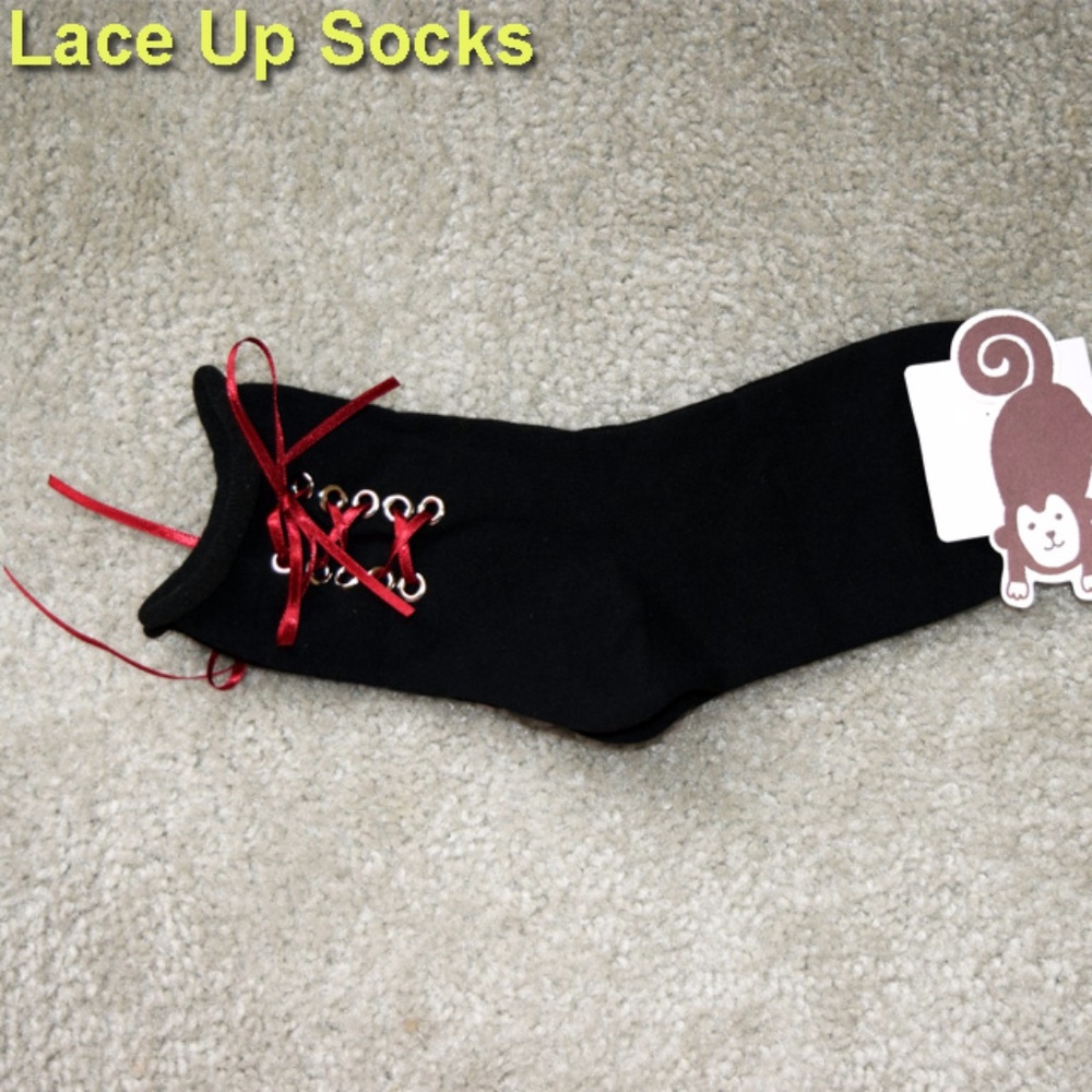 NWT  Women's Socks Lace Up Black goth - Picture 2 of 8