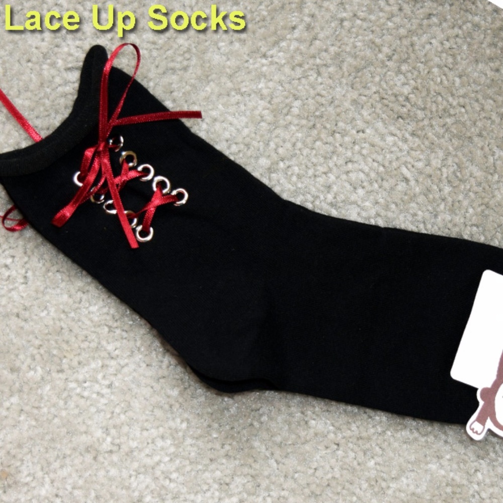 NWT  Women's Socks Lace Up Black goth - Picture 3 of 8