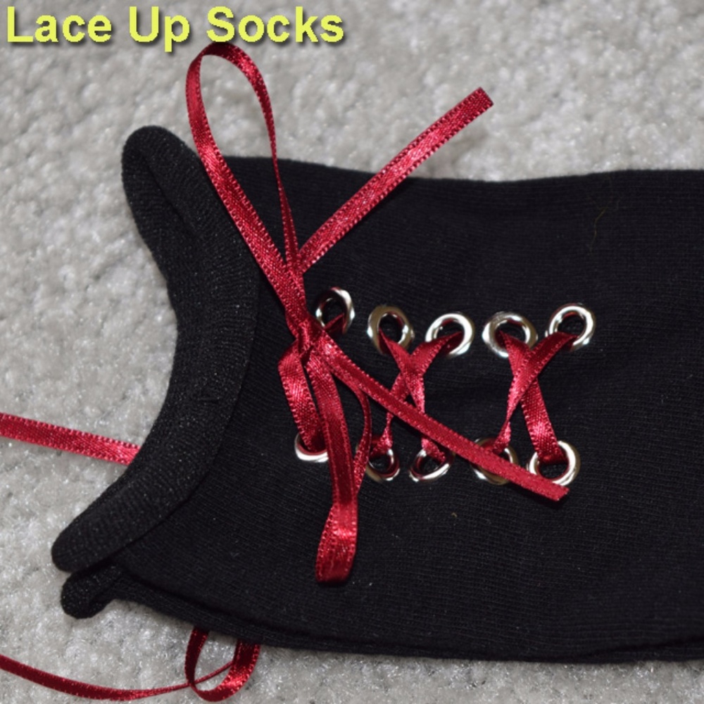 NWT  Women's Socks Lace Up Black goth - Picture 4 of 8