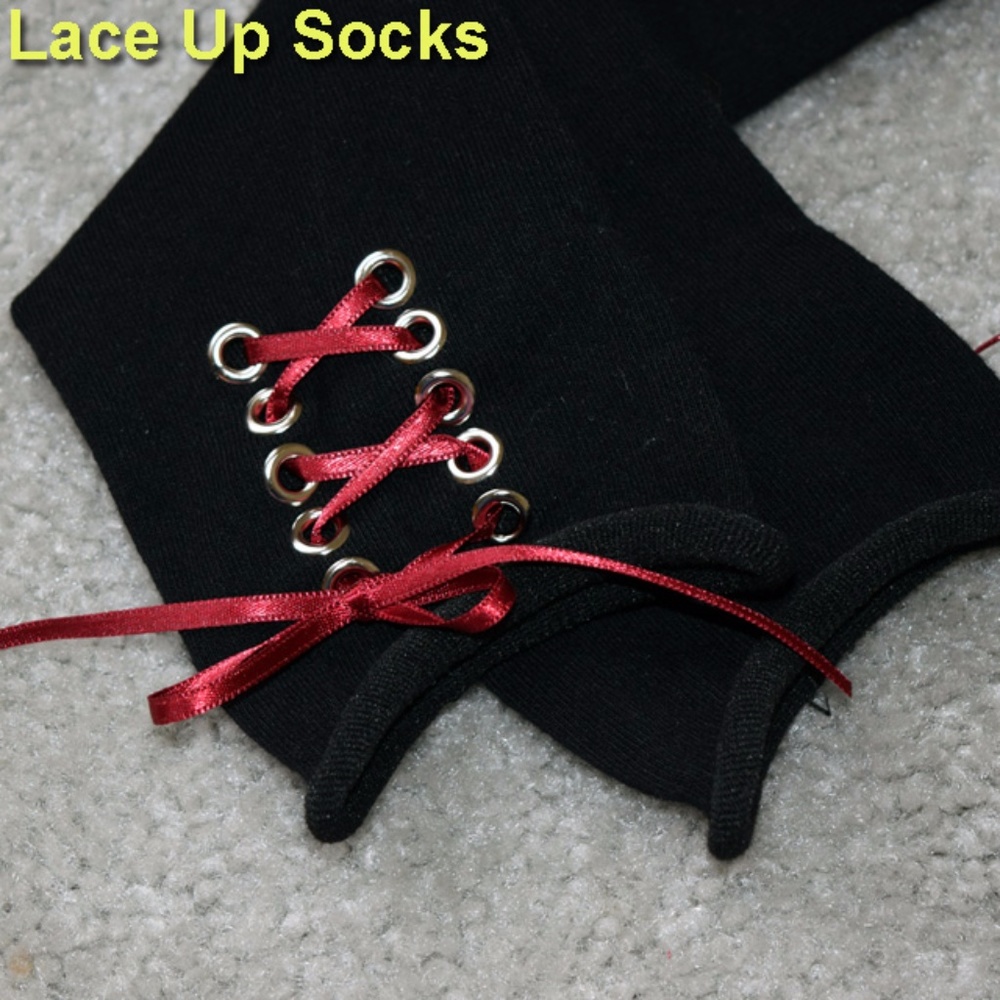 NWT  Women's Socks Lace Up Black goth - Picture 5 of 8