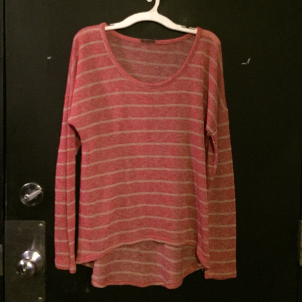 Pink and Beige Striped High Low Sweater Sz Medium