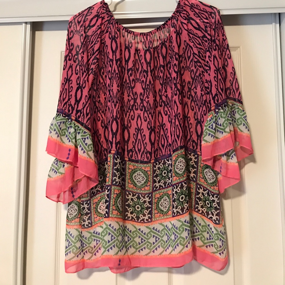 Aztec Print Sheer Shirt - Multicolored