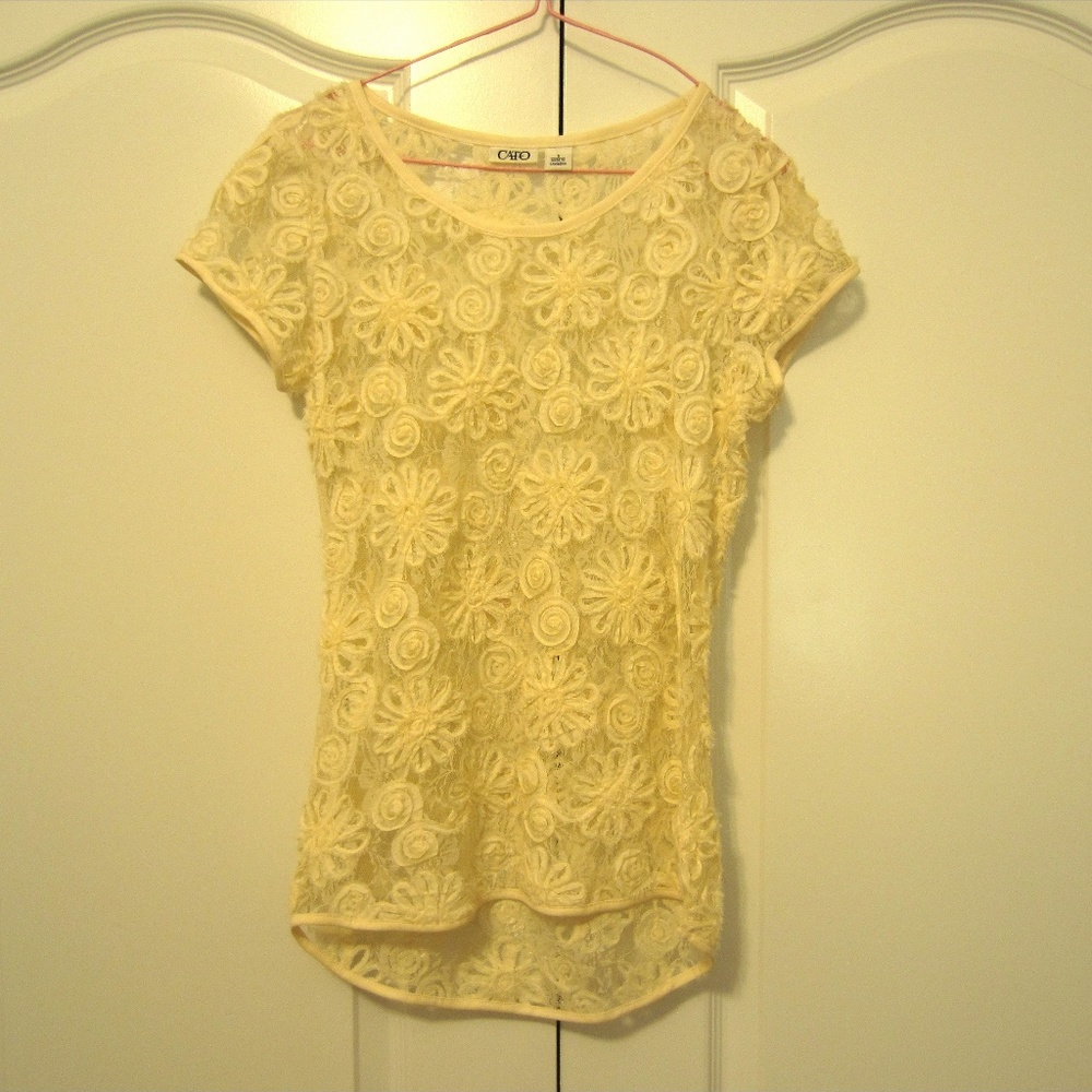 Cream/Ecru Floral Lace High Low Blouse Cato Small