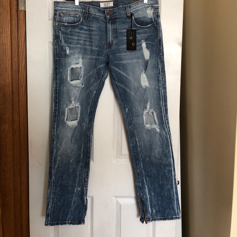 Golden Demin distresses jeans with zipper