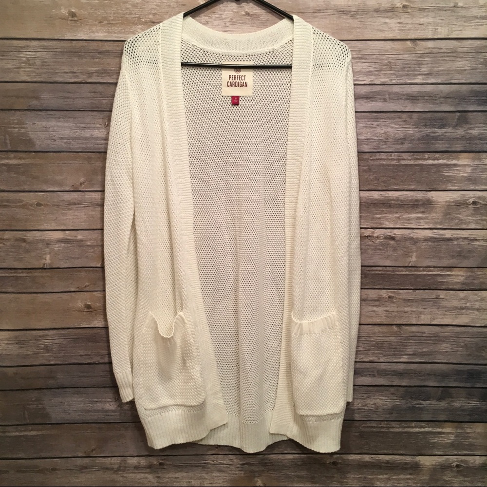 Cream Perfect Cardigan Open Front 2 Pockets