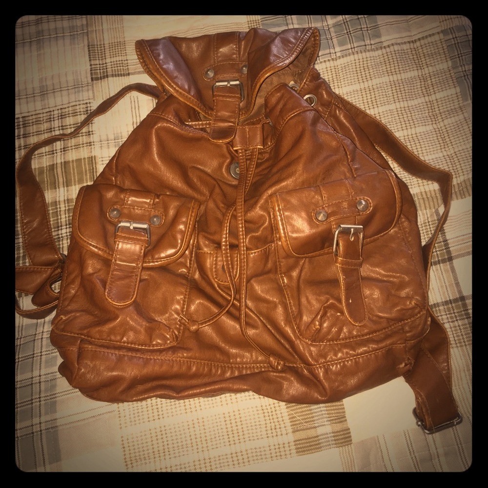 Brown pleather backpack