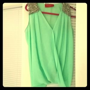 Akira red label loose low cut teal blouse