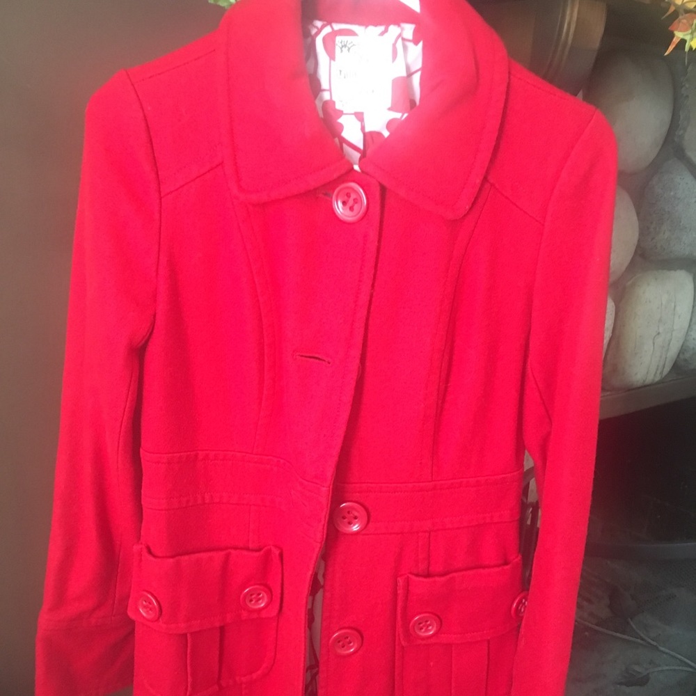 Vibrant red wool peacoat