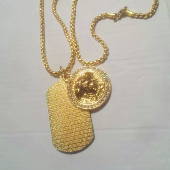accessories 18k medusa designer dog tag pendant iced out new