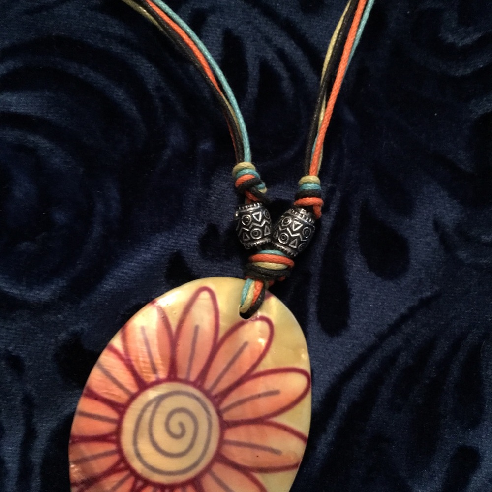 Reversible Abalone Shell Pendant Necklace Orange