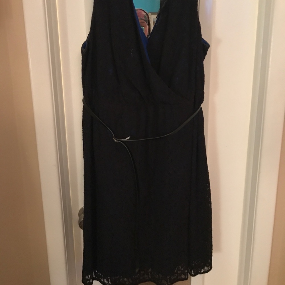Lane Bryant blue dress with Black lace overlay.