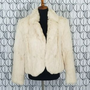 Vintage Genuine Rabbit Fur Coat Cream Satin lined