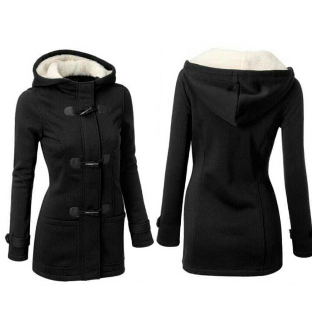 Hooded Double-Pocket Flocking Winter Coat