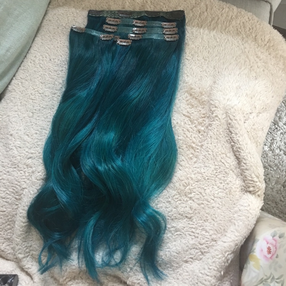 Blue human hair extensions
