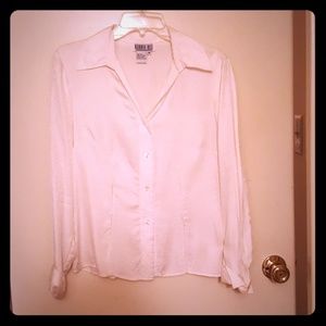 Classy white snakeskin blouse with turn-back cuffs