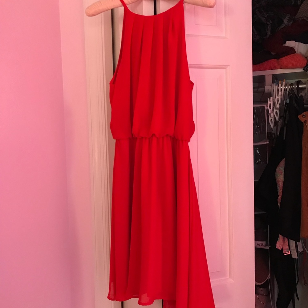 Red chiffon mini dress