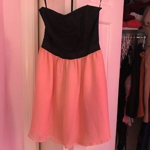 Strapless pink and black mini dress
