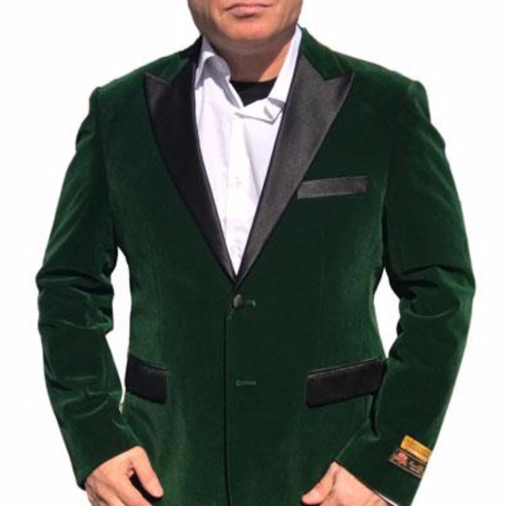 2-Button Blazer In Green with Notch Lapel