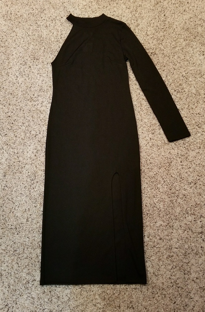 Topshop - Black One-Shoulder Ribbed Midi Dress
