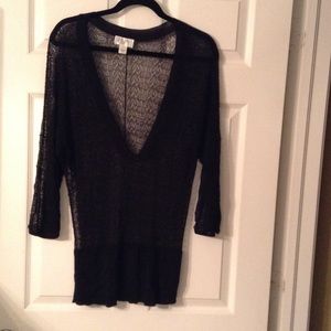 Ann Taylor LOFT Black Lace Long Sweater