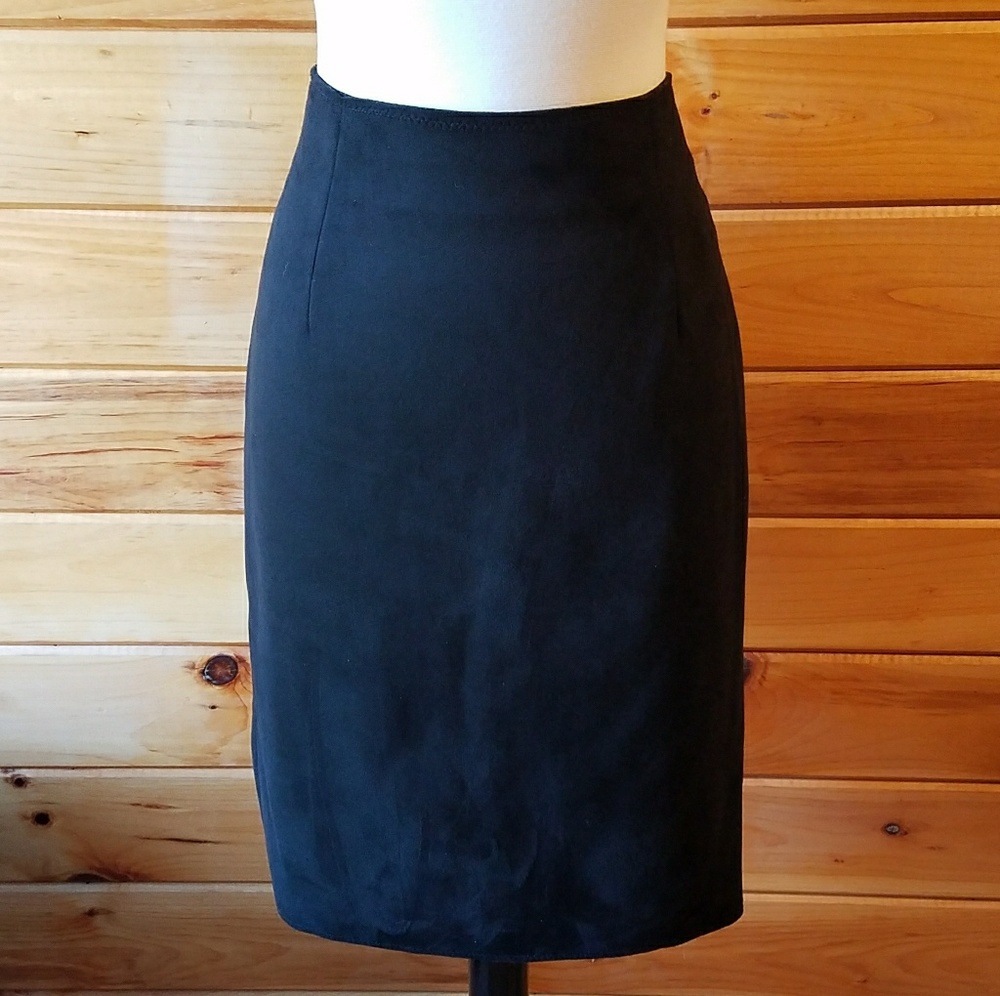 FRNCH Faux Suede Black Pencil Skirt Size Large