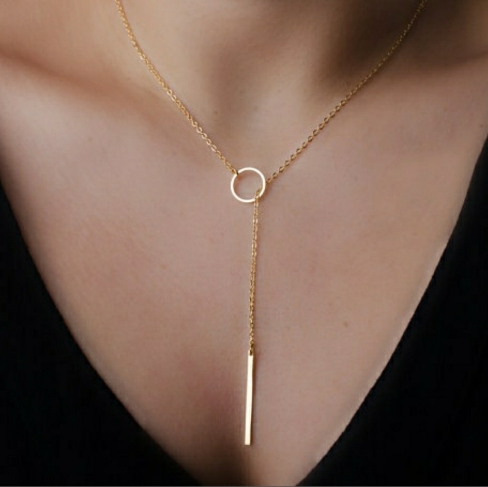 NEW Minimalist Bar Circle Lariat Necklace